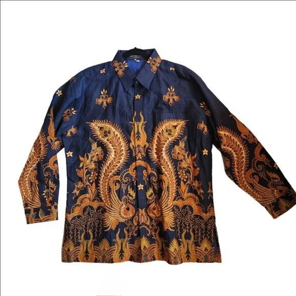 MEN'S BATIK SOGA BUTTON DOWN FULLY LINED SHIRT NAVY BROWN SIZE XXL LIKE NEW - Picture 9 of 9